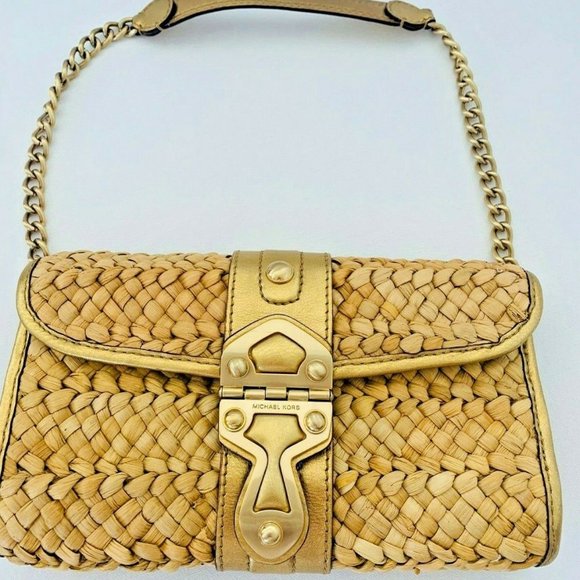 Michael Kors Santorini Straw Clutch Satchel Chain - Picture 1 of 7